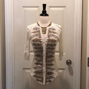 Anthropologie Embroidered Button Down Shirt